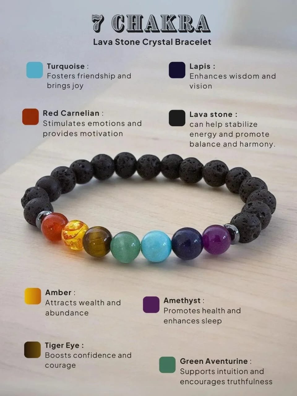 7 Chakra Lava Stone Bracelet