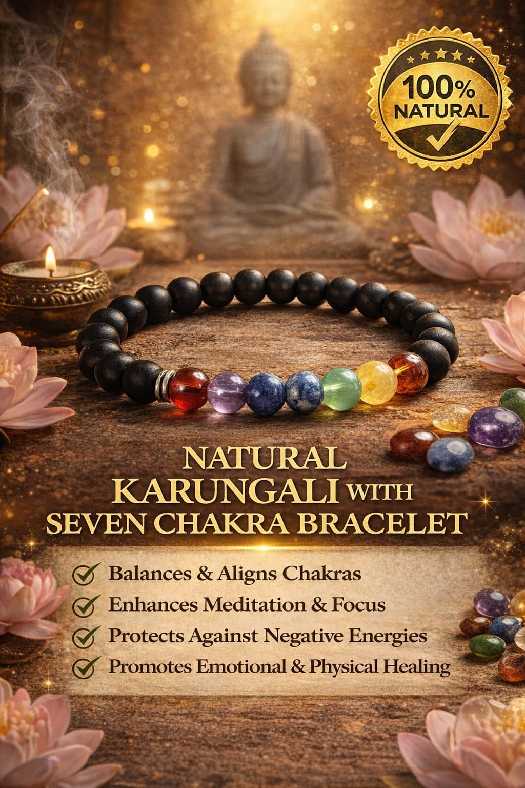Natural Karungali with Seven Chakra Bracelet