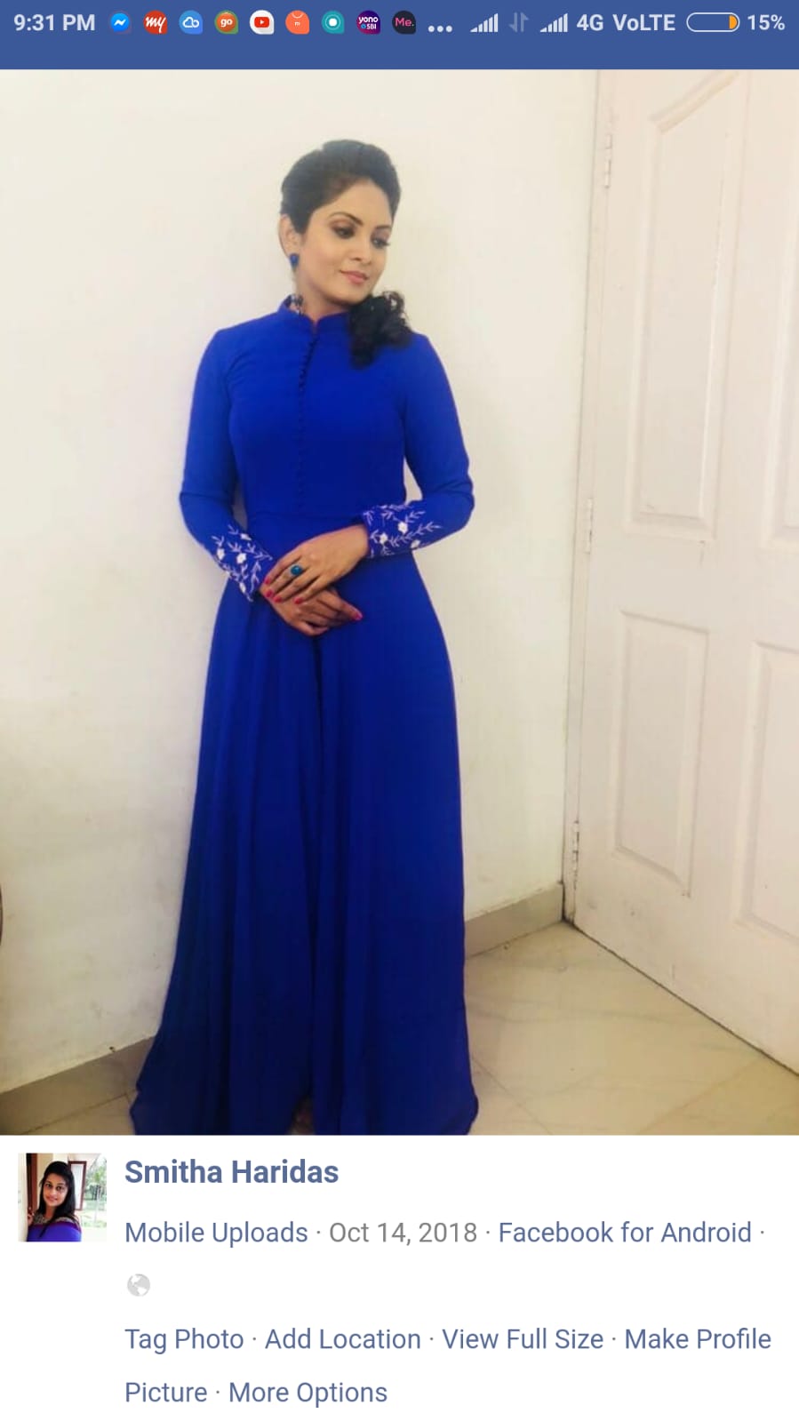 Actress in blue gown by Smitha Haridas