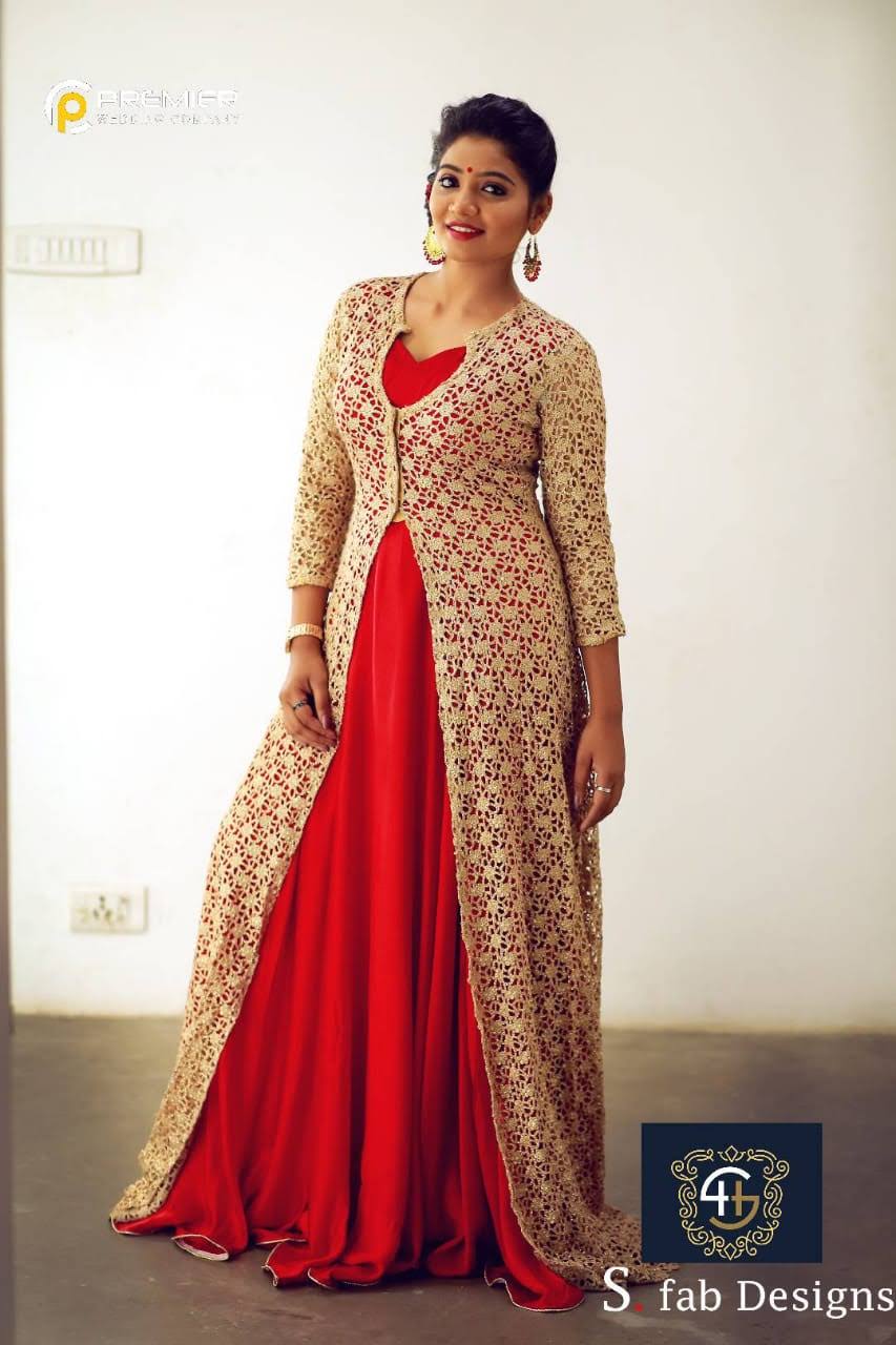 Red and gold lace gown by S.fab Designs
